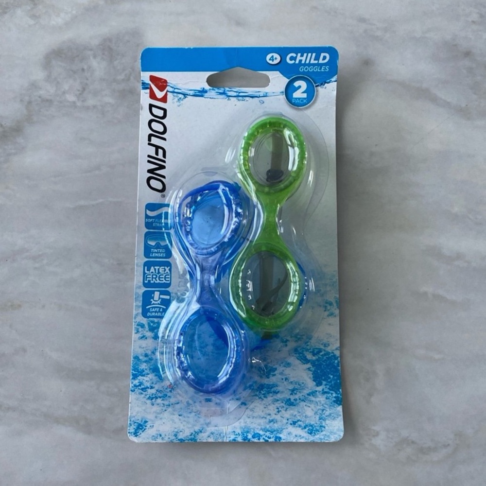 Dolfino Child Goggles 2-Pack Blue and Green New